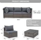 HOMREST 6 Pieces Patio Furniture Sets, Outdoor Daybed with Canopy, Rattan Outdoor Sectional Sofa Set with Adjustable Backrest, Chaise Chair Sunbed for Garden Poolside Backyard（Gray） HOMREST