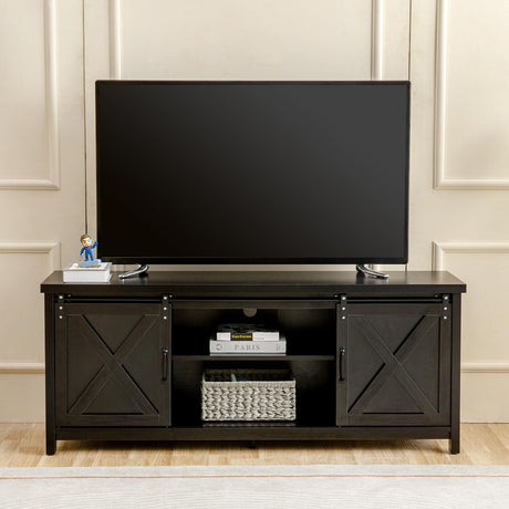 GAZHOME Farmhouse TV Stand with Sliding Barn Doors, Media Entertainment Center Console Table for TVs up to 65”,Rustic TV Stand for Living Room Bedroom(Black) GAZHOME