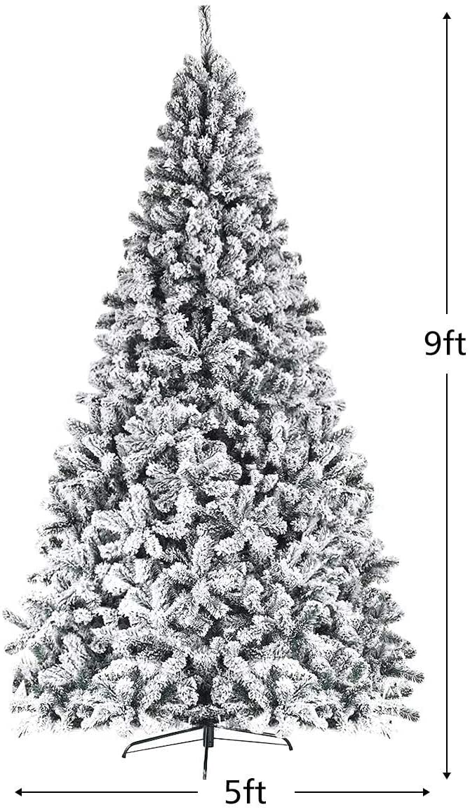 SPSUPE Artificial Christmas Tree, Premium PVC Xmas Full, Flocked Snow Pine Tree with Solid Metal Stand, Ideal for Indoor and Outdoor (9FT), White SPSUPE