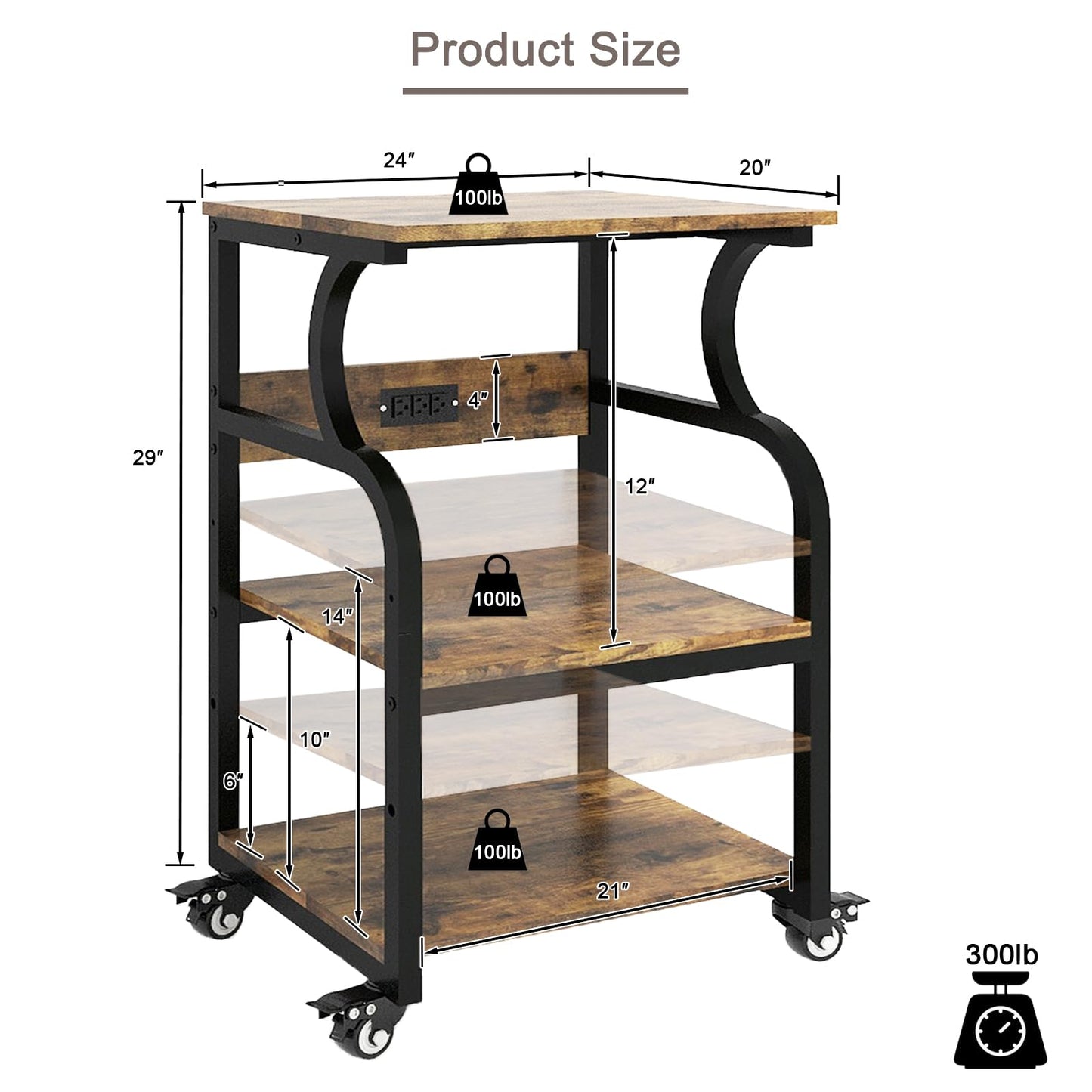 Natwind Large Printer Stand,Printer Table with Adjustable Storage Shelf,3 Tier Rolling Printer Cart with Wheels for Home Office Organization Shelves for Heat Press,3D Printer (Retro) - WoodArtSupply