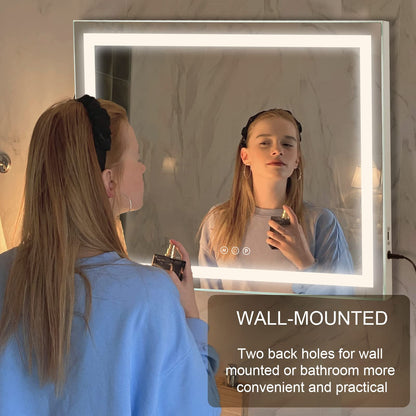 Sucedey Vanity Mirror with Lights, 23" x 18" Makeup Mirror, Hollywood Mirror with 3 Color Modes & Adjustable Brightness, Detachable 10x Magnification and USB Charging Design (White) - WoodArtSupply