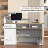 Huariifowm Reception Desk with Counter - Small Reception Desk for Office Counter with Storage Shelves, Drawer & LED Light, for Office, Salon, Store (White+Natural, 59" L * 20" W * 40" H/Left) Huariifowm