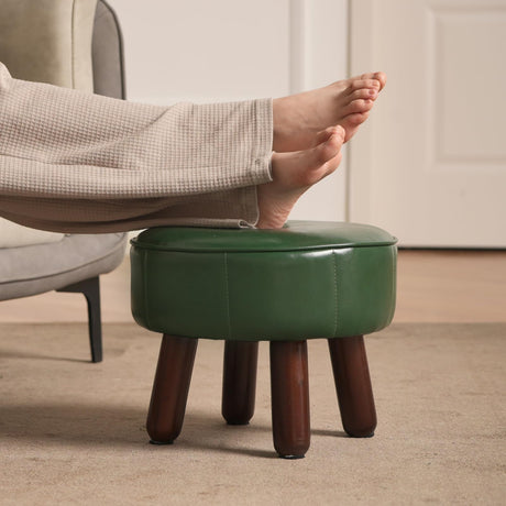 oakvivo 13in Small Foot Stool Ottoman, Round Faux Leather Foot Rest for Couch, Under Desk Pouf Footstool Footrest with Non-Skid Rubber Legs for Ling Room, Bedroom, 13''L x 13''W x 10.2''H, Green oakvivo