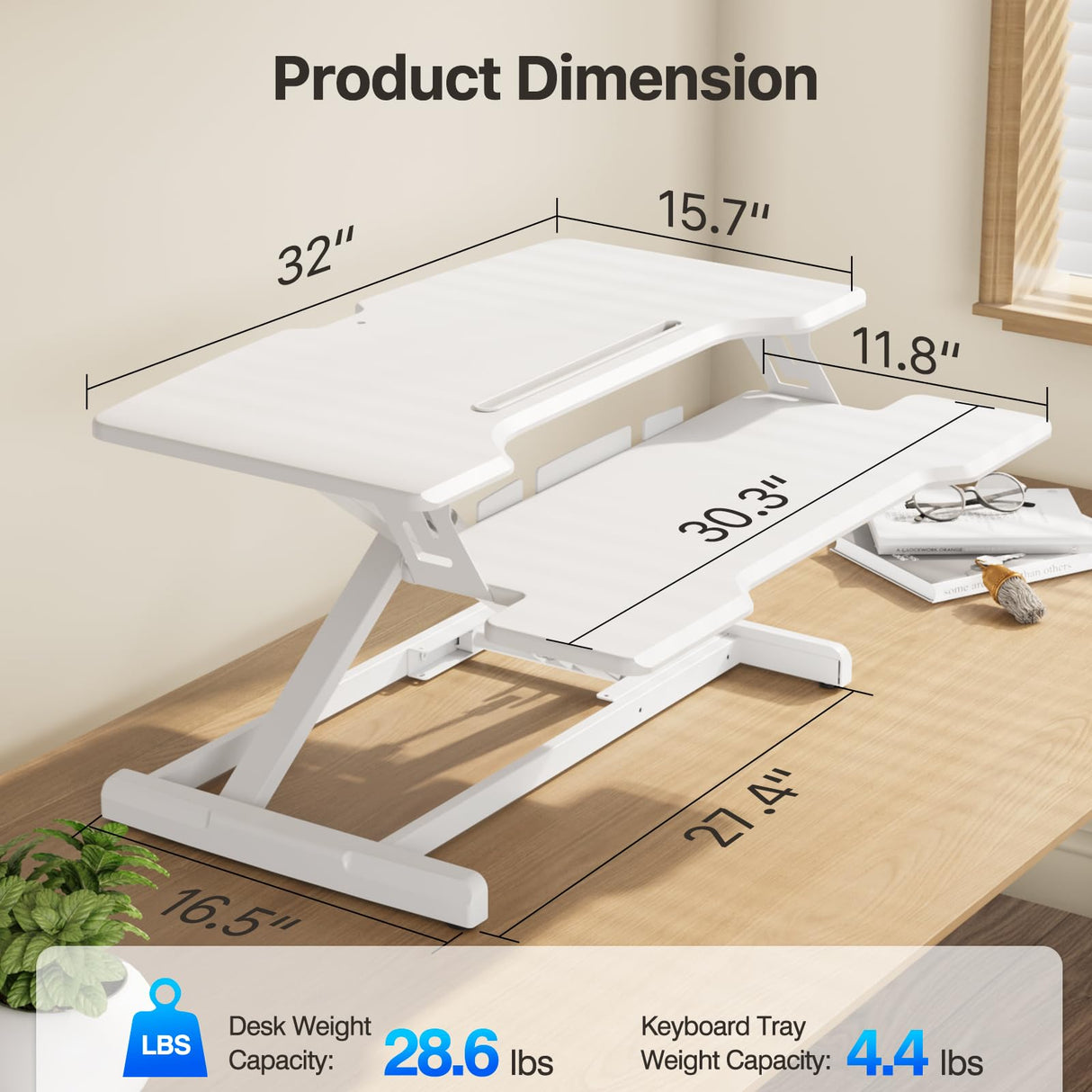 JYLH JOYSEEKER Standing Desk Converter 32 inch, Height Adjustable Sit Stand Desk Riser, Quick Sit to Stand Tabletop Dual Monitor Riser Workstation for Home Office with Keyboard Tray, White JYLH JOYSEEKER