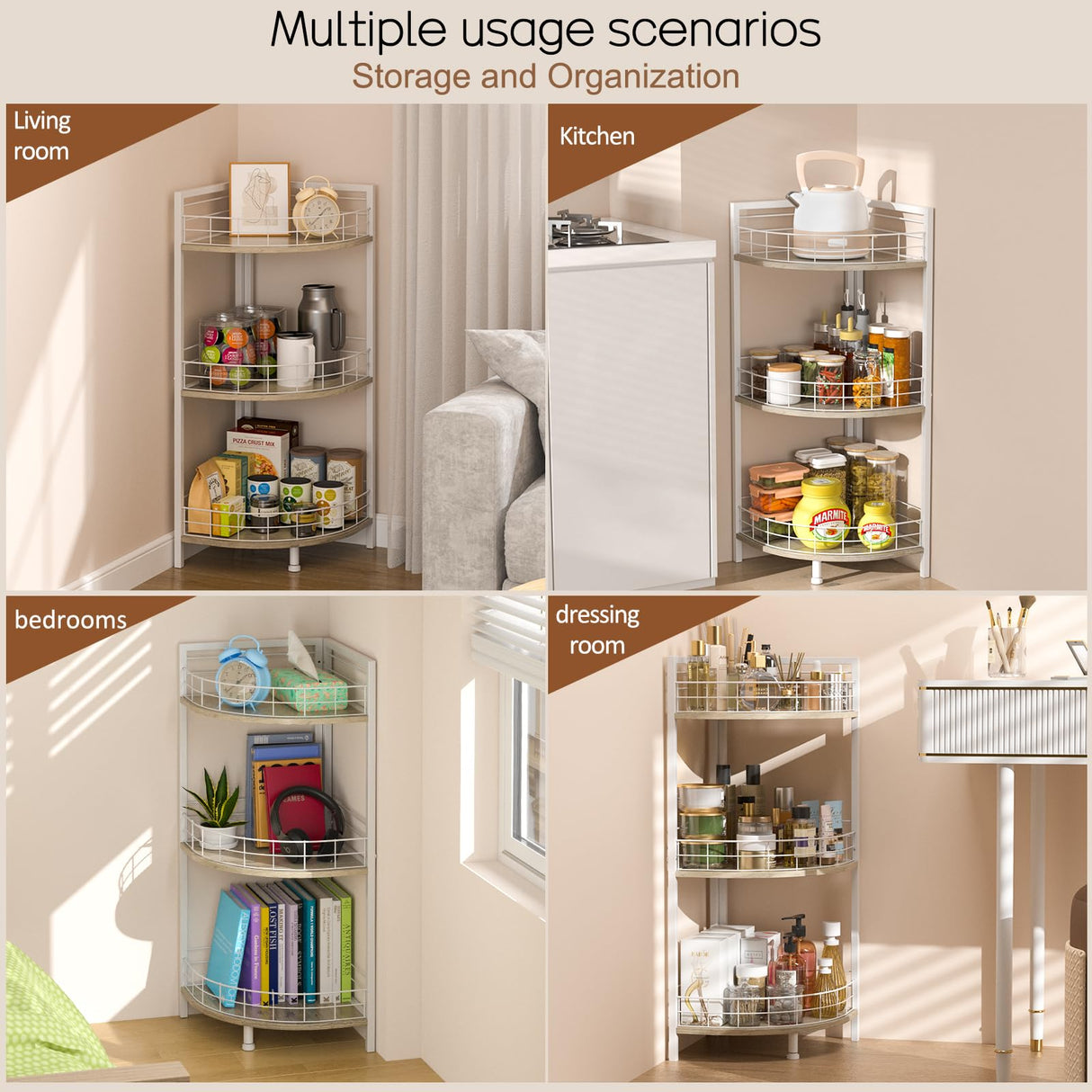 DAOUTIME Bathroom Standing Shelf, 3 Tier Free-Standing Shelf Units, Open Floor Shelves, Triangular Curved Corner Shelf Stand for Small Space, Ideal for Bathroom,Kitchen,Vanity Storage and Organizer DAOUTIME