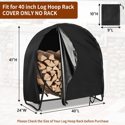 AKEfit 40 Inch Firewood Log Hoop Cover, Heavy Duty 600D Oxford Outdoor Waterproof Firewood Log Hoop Cover, Round Log Rack Cover with Zipper & 2 Windproof Buckle Straps & Drawstring (Cover Onl - WoodArtSupply