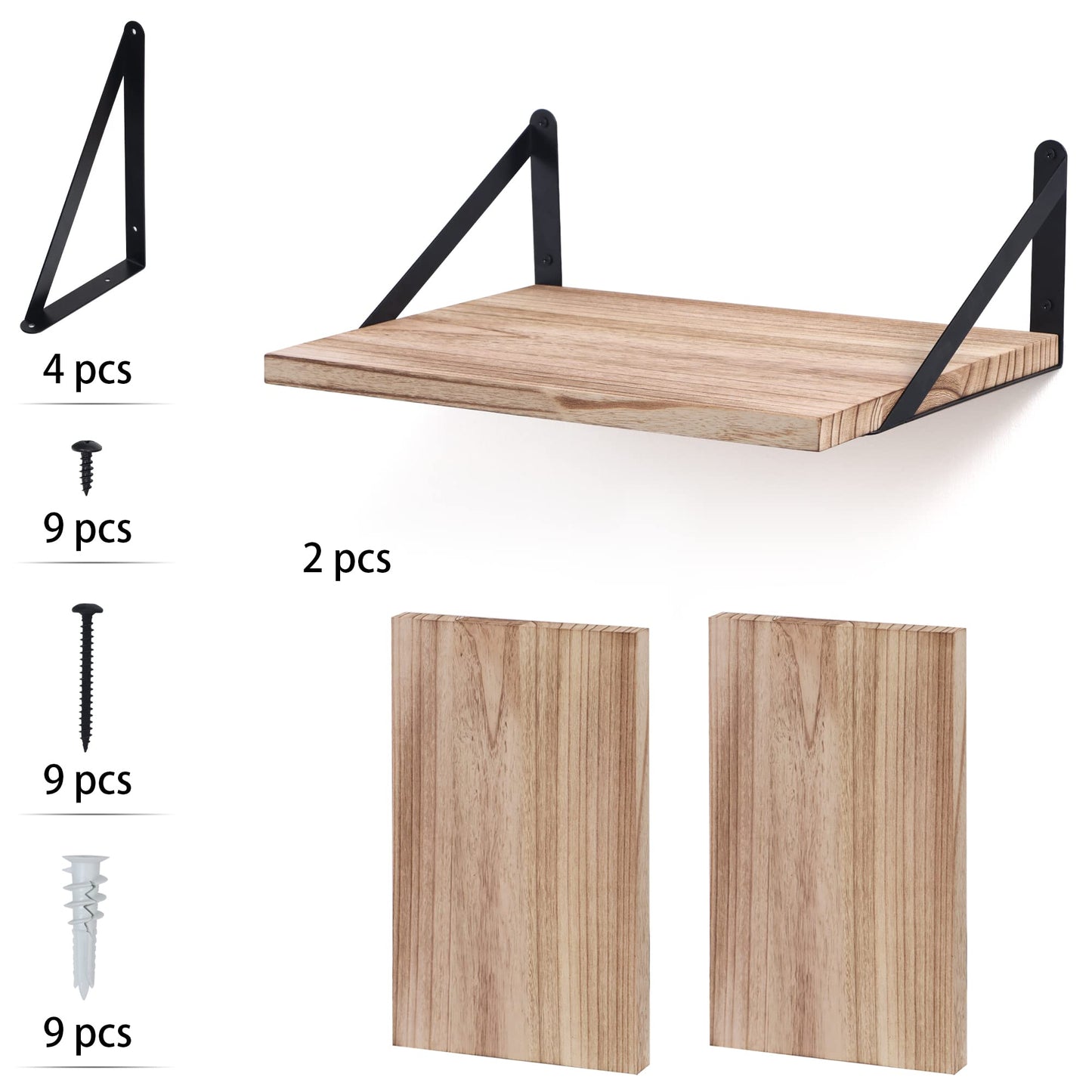 Floating Shelves for Wall, 12 Inch Deep Floating Shelves Set of 2, 16W x 12D Rustic Farmhouse Shelves Wide Display Ledges for Living Room Kitchen Bathroom Bedroom - Carbonized Black - WoodArtSupply