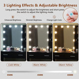 usikey Large Vanity Desk with Mirror & 10 LED Lights, Makeup Vanity Dressing Table with Power Strip, Storage Shelves & 5 Drawers, Vanity Table Set with Cushioned Stool for Women Girls, Black usikey