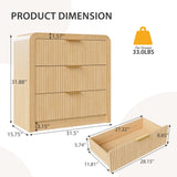 Fluted 3 Drawer Dresser, 31.8'' Tall Dresser for Bedroom, Modern Wood Chest of Drawers with Round Edge & Metal Handle, Large Nightstand with 3 Drawers for Living Room, Hallway, Entryway (Natural Oak) Decofy