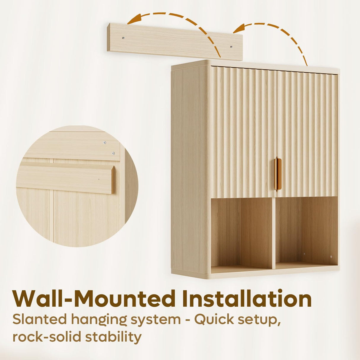 Bestier Fluted Bathroom Wall Cabinet Over The Toilet Storage, 23"x 29" Medicine Cabinet with Adjustable Shelf, Laundry Cabinet Wall Mounted and Kitchen Storage Cabinet(Natural Oak) Bestier