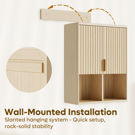 Bestier Fluted Bathroom Wall Cabinet Over The Toilet Storage, 23"x 29" Medicine Cabinet with Adjustable Shelf, Laundry Cabinet Wall Mounted and Kitchen Storage Cabinet(Natural Oak) Bestier