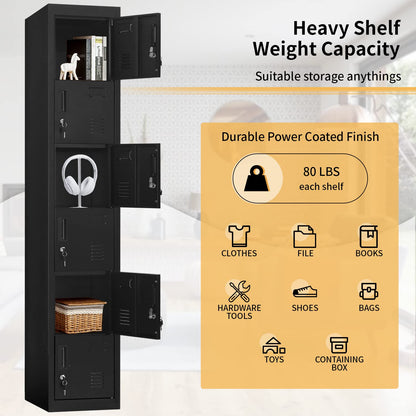 INTERGREAT 6 Door Storage Locker for Employee, Metal Office Gym Lockers with Lock, Lockable Steel School Locker Organizer with Shelf and Card Slot for Home, Garage, Black - WoodArtSupply