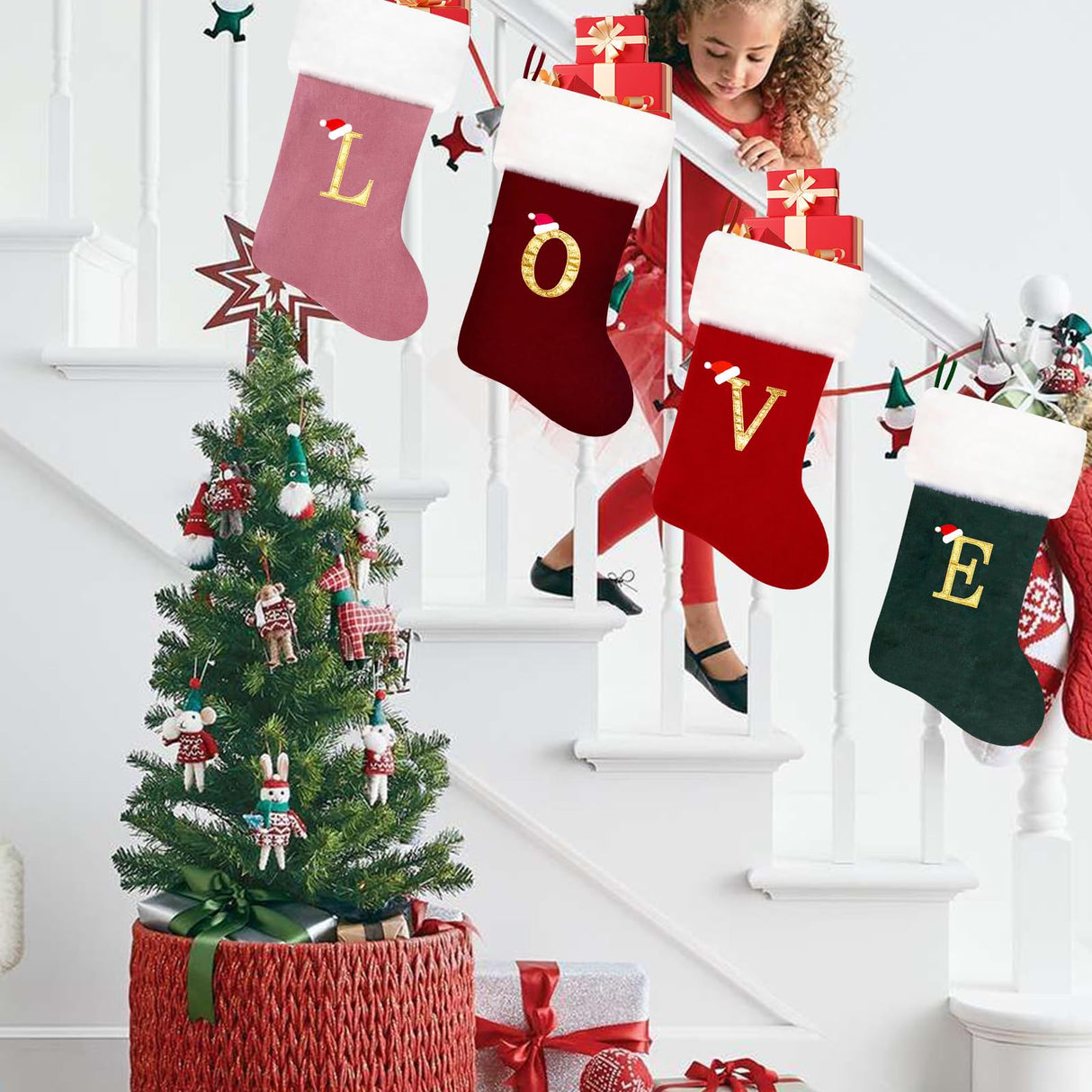 Eoocan 20 Inches Christmas Stockings Red Velvet with White Super Soft Plush Cuff Xmas Stockings Classic Personalized Stocking Decorations for Family Holiday Season Décor Eoocan