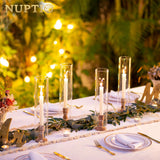 NUPTIO Wooden Candle Stick Holders: 2 Pcs Hurricane Taper Candle Holder 14 inch Rustic Wood Candlesticks Holder with Open Ended Cylinder Shape Cover for Outdoor & Indoor Wedding Party Centerpiece NUPTIO