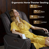 IPKIG Homer Theater Seating Recliner, Power Recliner Chair with Adjustable Powered Headrest, 4 Colors Ambient Lightings, Hidden Arm Storage, USB Port, Side Pockets and Cup Holders (1, Brown) IPKIG