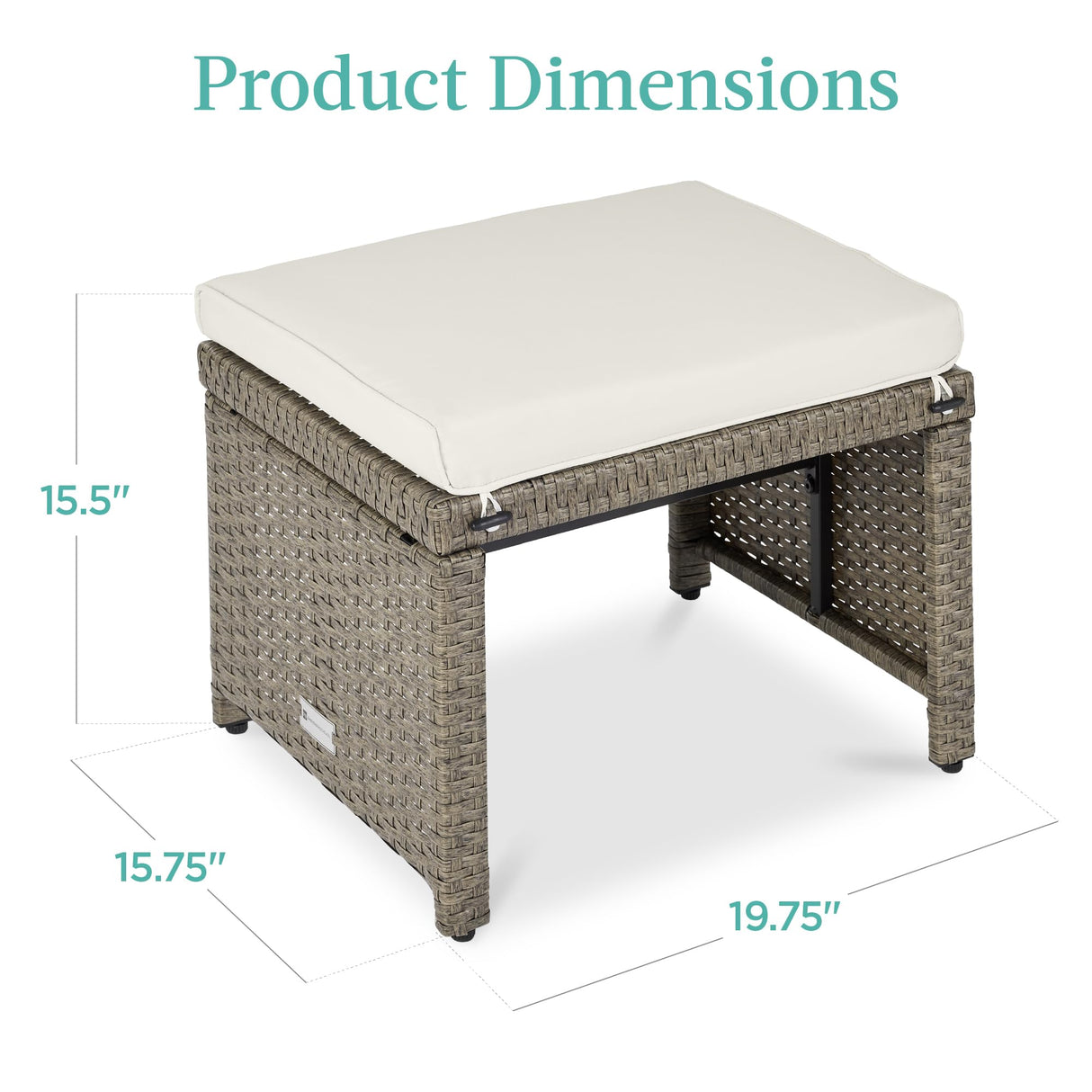 Best Choice Products Set of 2 Wicker Ottomans, Multipurpose Outdoor Furniture for Patio, Backyard, Additional Seating, Footrest, Side Table w/Removable Cushions, Steel Frame - White Sand/Taupe Best Choice Products