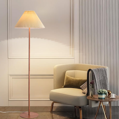 Ziqqeelam Pleated Floor Lamp, Wood Grain Vintage Floor Lamp with Pleated Shape, Farmhouse Floor Lamp Standing Lamp Tall Lamp for Living Room, Office, Bedroom, Reading Ziqqeelam