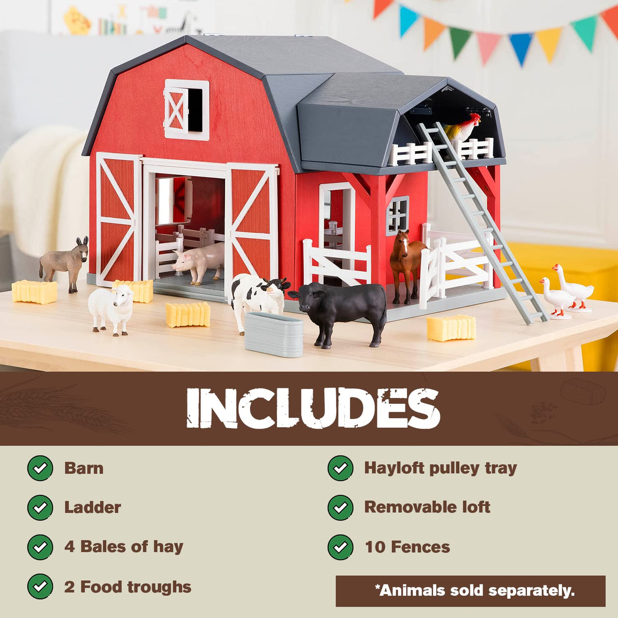 Terra By Battat - 20 Pcs Wooden Animal Barn Toy - Farm Toy Set - Pretend Play Toys For Kids and Toddlers Ages 3+ TERRA BY BATTAT