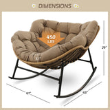 BULEXYARD Oversized Papasan Rocking Chair Indoor Outdoor 450lbs, Brown Wicker Royal Rocking Egg Chair with Brown Thick Cushion, Cozy Recliner Lounge Rocker for Balcony, Porch BULEXYARD