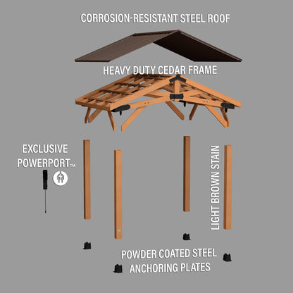 Backyard Discovery Norwood 12 ft. x 10 ft. Cedar Wood Gazebo Pavilion,Thermal Insulated Hard Top Steel Roof, Durable, Supports Snow Loads and Wind Speed, Rot Resistant, Backyard, Deck, Garden - WoodArtSupply