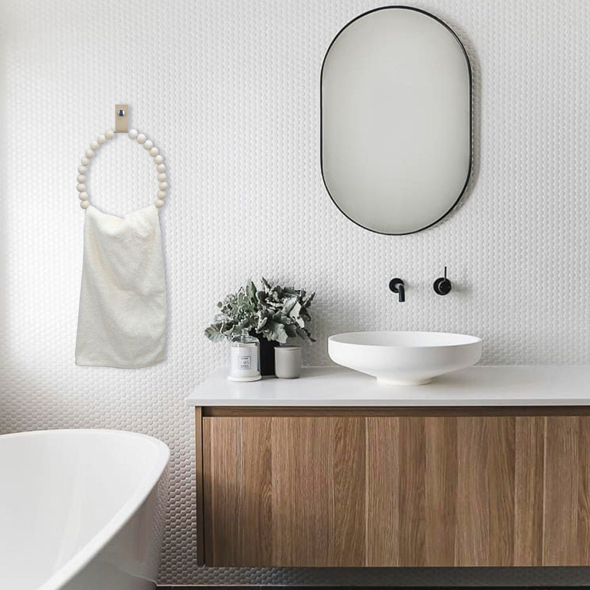 Towel Rack Handmade Wooden Bead Towel Ring Wall Mounted Farmhouse Hand Towel Holder for Bathroom Decor ROXLLGJC