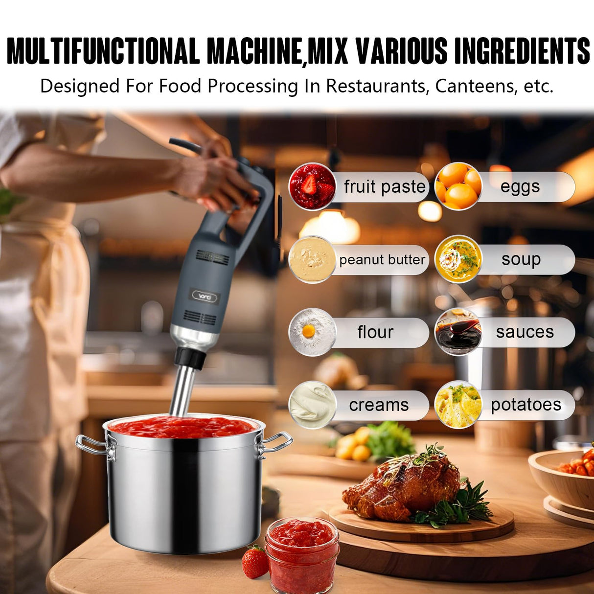 VONCI 500W Commercial Immersion Blender, 16" SUS 304 Removable Shaft, Heavy Duty Power Hand Mixer with Variable Speed 6000-20000RPM, Professional Electric Stick Blender for Restaurant Kitchen Use. VONCI