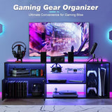 Viplive LED TV Stand for 55/60/ 65 Inch TV, TV Stand Table with PS5 Cabinet & Power Outlet, Black TV Stand for Living Room with Storage Drawer, TV Entertainment Center with RGB Lights for Bedroom Viplive