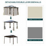 Outsunny 10' x 10' Hardtop Gazebo Canopy with Polycarbonate Roof, Aluminum Frame, Permanent Pavilion Outdoor Gazebo with Netting, for Patio, Garden, Backyard, Deck, Lawn, Beige Outsunny