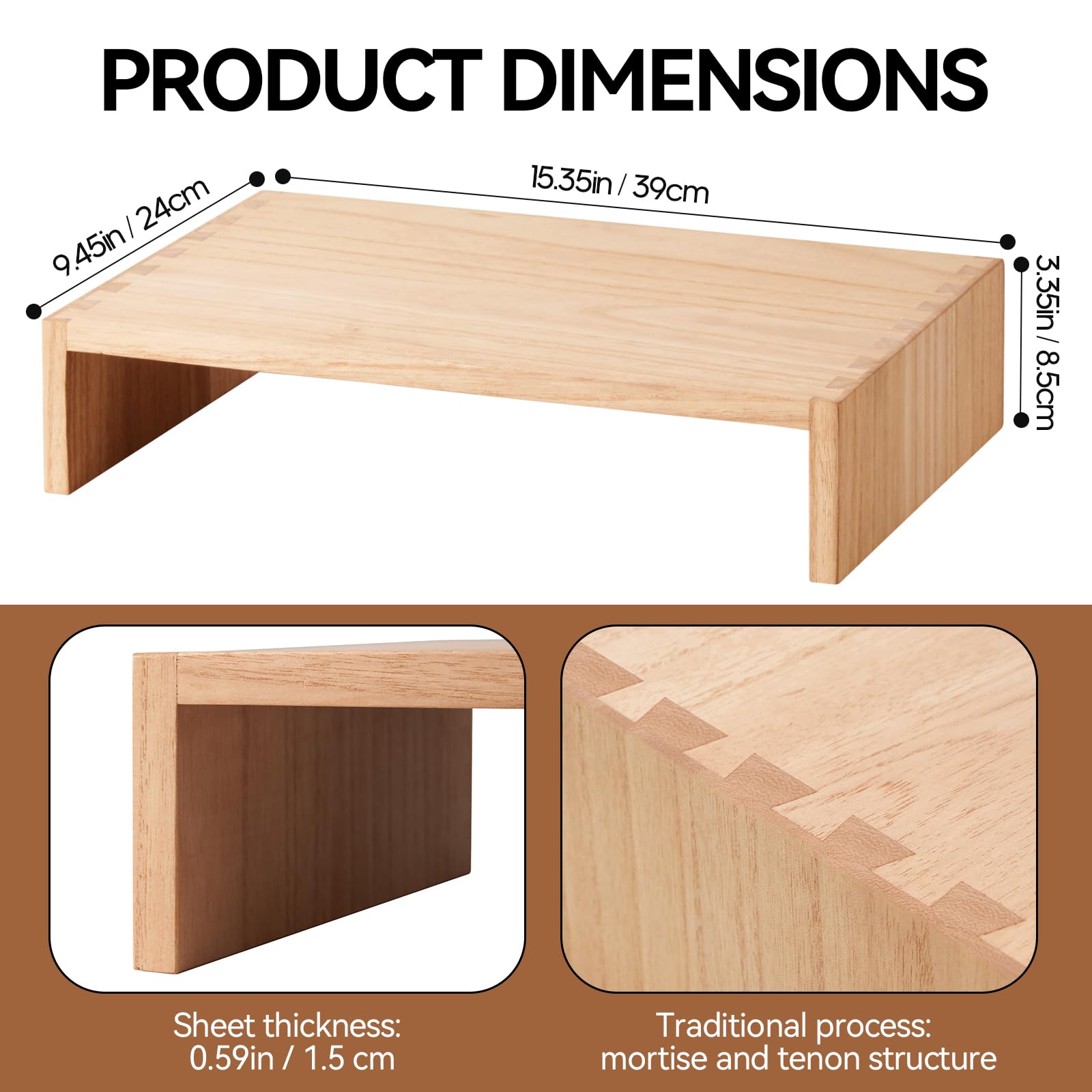 KIRIGEN Monitor Stand Wooden -Desk Stand Wood for Computer/Laptop/TV Printer - Monitor Arms & Stands Desk Riser for Office Organizers - Desktop Workspace Platforms Stands (39,Natural) - WoodArtSupply