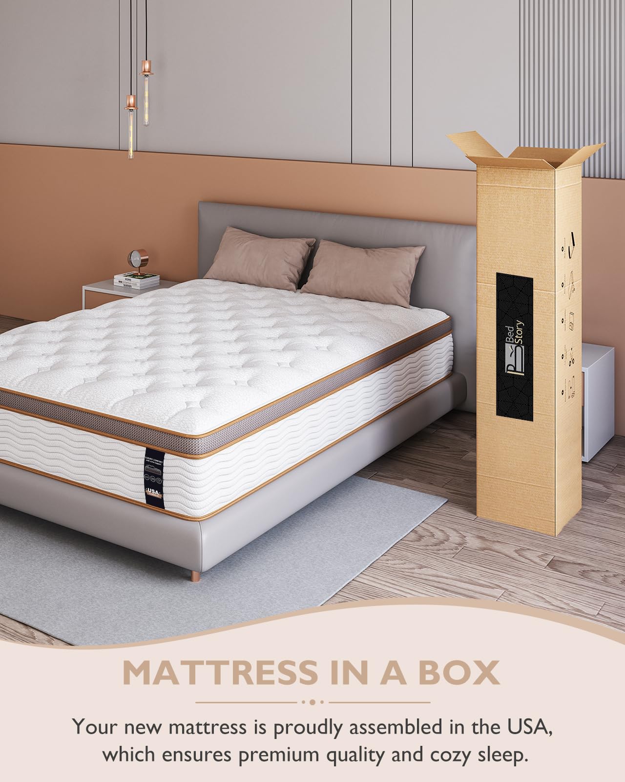 BedStory King Size Mattress - 14 Inch Hybrid Mattress in a Box - Individually Wrapped Coils for Motion Isolation and Pressure Relief