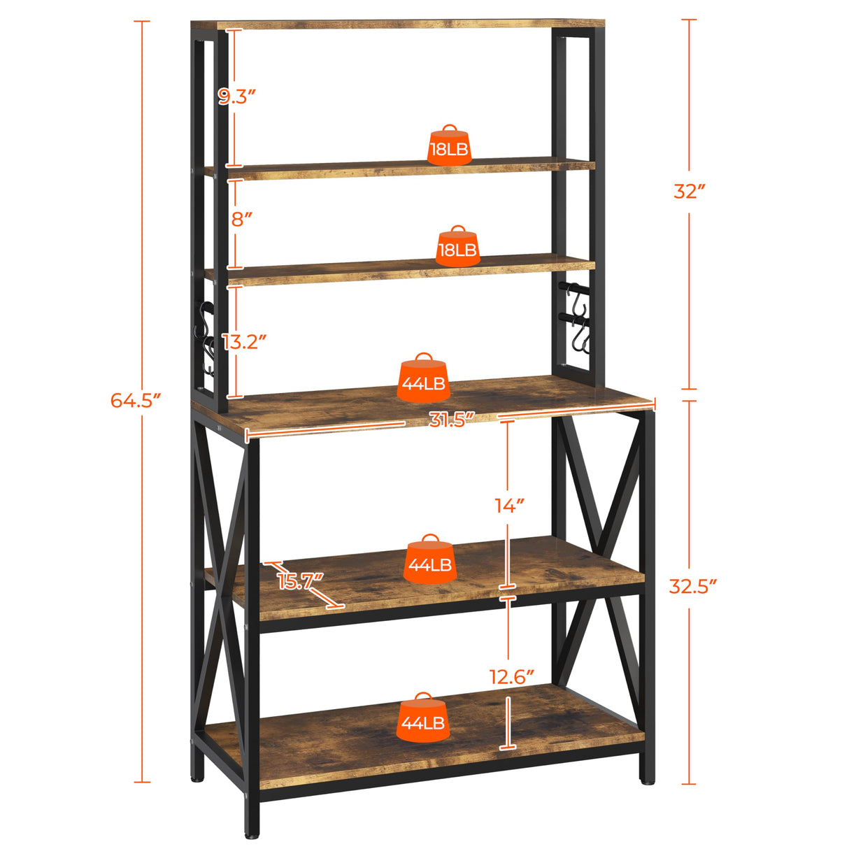 Yaheetech 6-Tier Kitchen Bakers Rack, 31.5 Inch Coffee Bar Table, Farmhouse Microwave Oven Stand Cabinet for Small Spaces, Corner Organizer Storage Shelf for Spices and Pots Rustic Brown Yaheetech