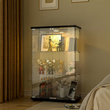 FANYUSHOW Glass Display Cabinet with LED Light, 2 Doors and Lock, Quick-Install Style 3-Shelf Curio Cabinet 5mm Tempered Glass Bookshelf for Living Room, Bedroom, 49" H x 32''L x 14''W (Black) FANYUSHOW