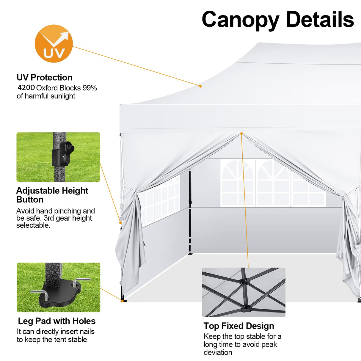 COBIZI 10x20 Pop up Canopy Tent 10x20 Canopy with 6 Sidewalls Waterproof Heavy Duty Commercial Canopy Tent for Parties Outdoor Tent Garden Gazebo Tent, Carry Bag with Wheel(10x20ft, White) COBIZI