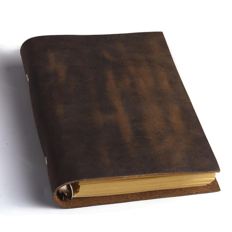 Fishknow Leather Refillable Notebook,Vintage Leather Journal Diary Journal,7 x 5 IN A6 Binder Notebook (Dark Brown) Fishknow