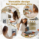 inFUNSAME Wooden Kids Play Kitchen Toy Kitchen Set with Lights and Sounds,Ice Maker,Coffee Maker and 14 Pcs Toy Food Accessories,Toddler Kitchen Playset Gifts for Boys and Girls Ages3+ inFUNSAME