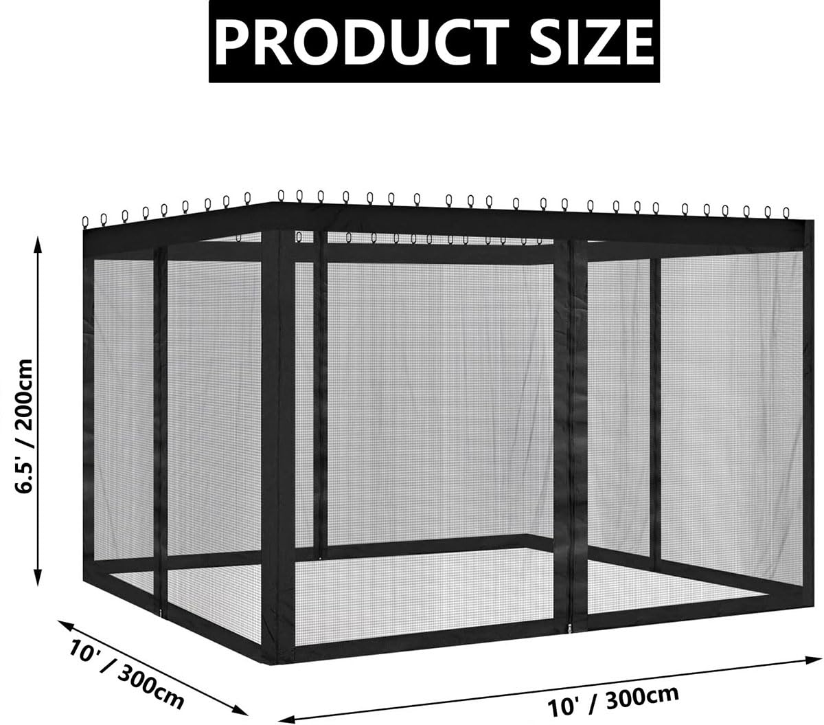 Dhyazqfit Mosquito Net for Outdoor Gazebo Canopy 4-Panel Canopy Screen Wall with Zipper for 10 x 10' Patio Gazebo and Tent (Mosquito Net Only) 10' x 10' Black