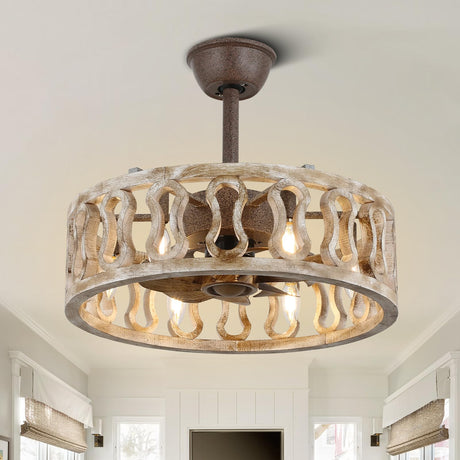 Curve Curio Caged Ceiling Fans with Lights, 18 Inch Farmhouse Ceiling Fans with Lights and Remote, Industrial Fandelier Ceiling Fan Bladeless for Bedroom Living Room Curve Curio