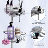 Corner Shower Caddy Tension Pole: Stainless Steel Rustproof 4-Tier Shower Organizer - 47-121 inch Adjustable Bathroom Shelves for Bathtub Shampoo Storage - Tension Rod Floor Standing Bath Rack -Silver ESSEME