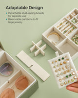 SONGMICS 2-Layer Jewelry Box, Jewelry Organizer with Handle, Removable Jewelry Tray, Jewelry Storage, Floating Effect, 8.1 x 9.4 x 4.3 Inches, Gift Idea, Laurel Green UJBC165C02 SONGMICS