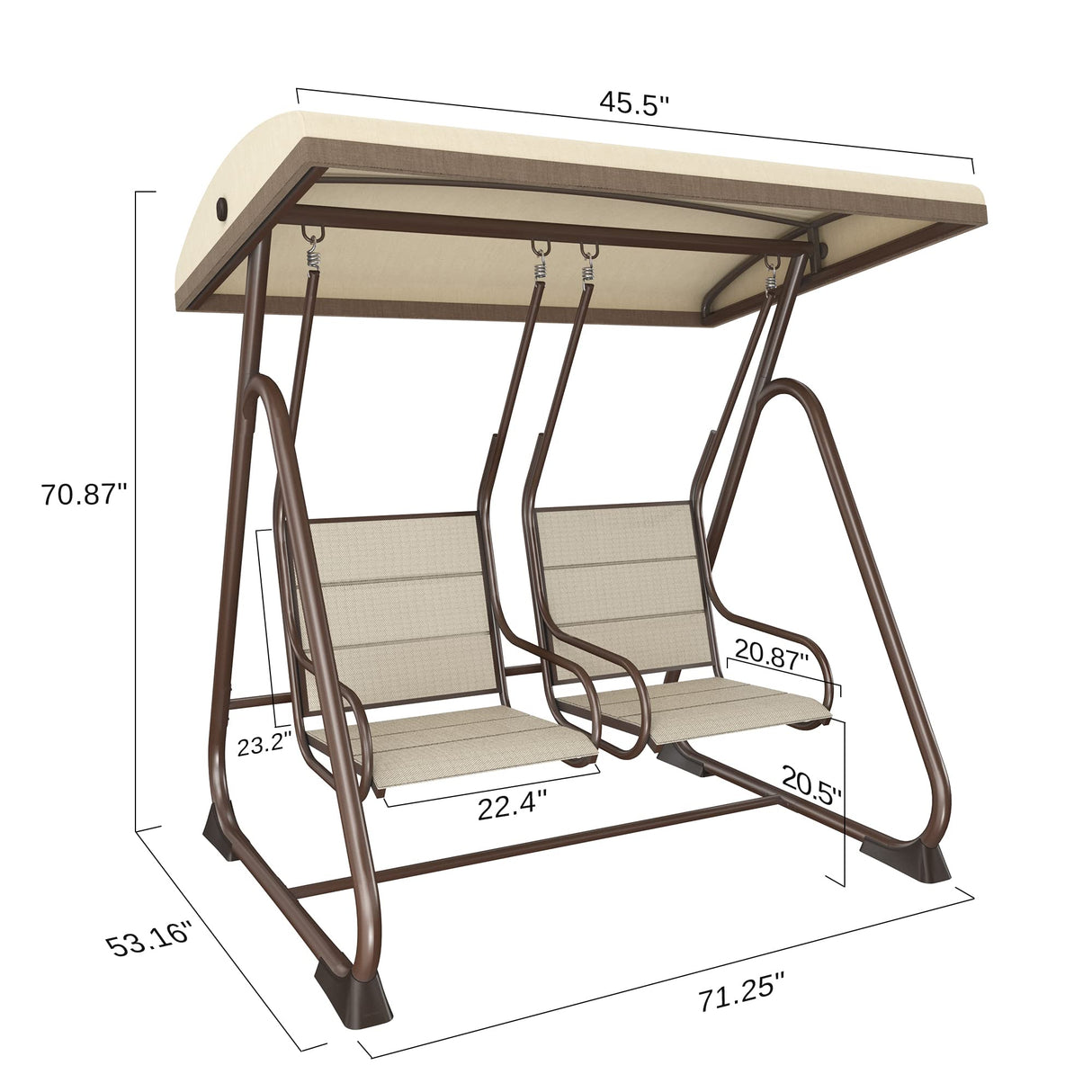 EAST OAK 2-Person Outdoor Patio Swing Chair with Adjustable Canopy, Porch Swing with Comfortable and Breathable Seats, Independent Swing Chairs for Garden, Balcony, Backyard, Chestnut Brown EAST OAK