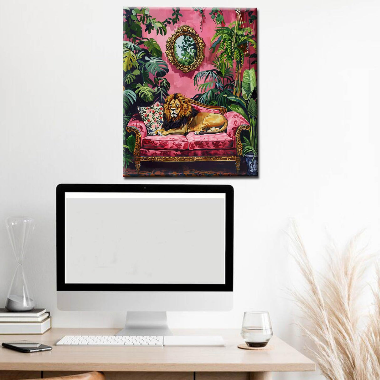 Fierce Lion Paint by Numbers Tropical Green Leaves Paint by Numbers Kits Children,Bohemia Pink Room Painting Art Craft Drawing with Brushes Decor Decorations Gifts Without Framed 16''W x 20''H Aihonmin