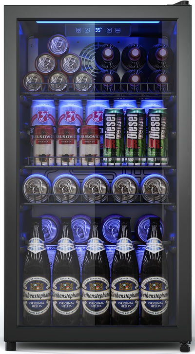 Tehanld Beverage Fridge, Mini Fridge With Glass Door, Beverage Cooler Refrigerator, Wine Drink Beer Fridge, Adjustable Shelves & Digital Temperature Display