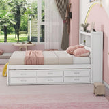 Harper & Bright Designs Full Size Bed with Bookcase Headboard, Wooden Full Size Platform Bed with Trundle and Storage Drawers,Full Storage Bed with USB Ports Outlets for Kids Girls Boys, White Harper & Bright Designs