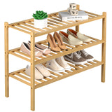 ROMGUAR CRAFT 3 Tier Bamboo Shoe Rack for Closet Free Standing Wood Shoe Shelf Storage Organizer for Entryway Small Space Stackable 27"x11"x20" (Natural) ROMGUAR CRAFT