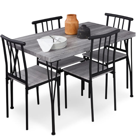 Best Choice Products 5-Piece Metal and Wood Indoor Modern Rectangular Dining Table Furniture Set for Kitchen, Dining Room, Dinette, Breakfast Nook w/ 4 Chairs - Gray Best Choice Products