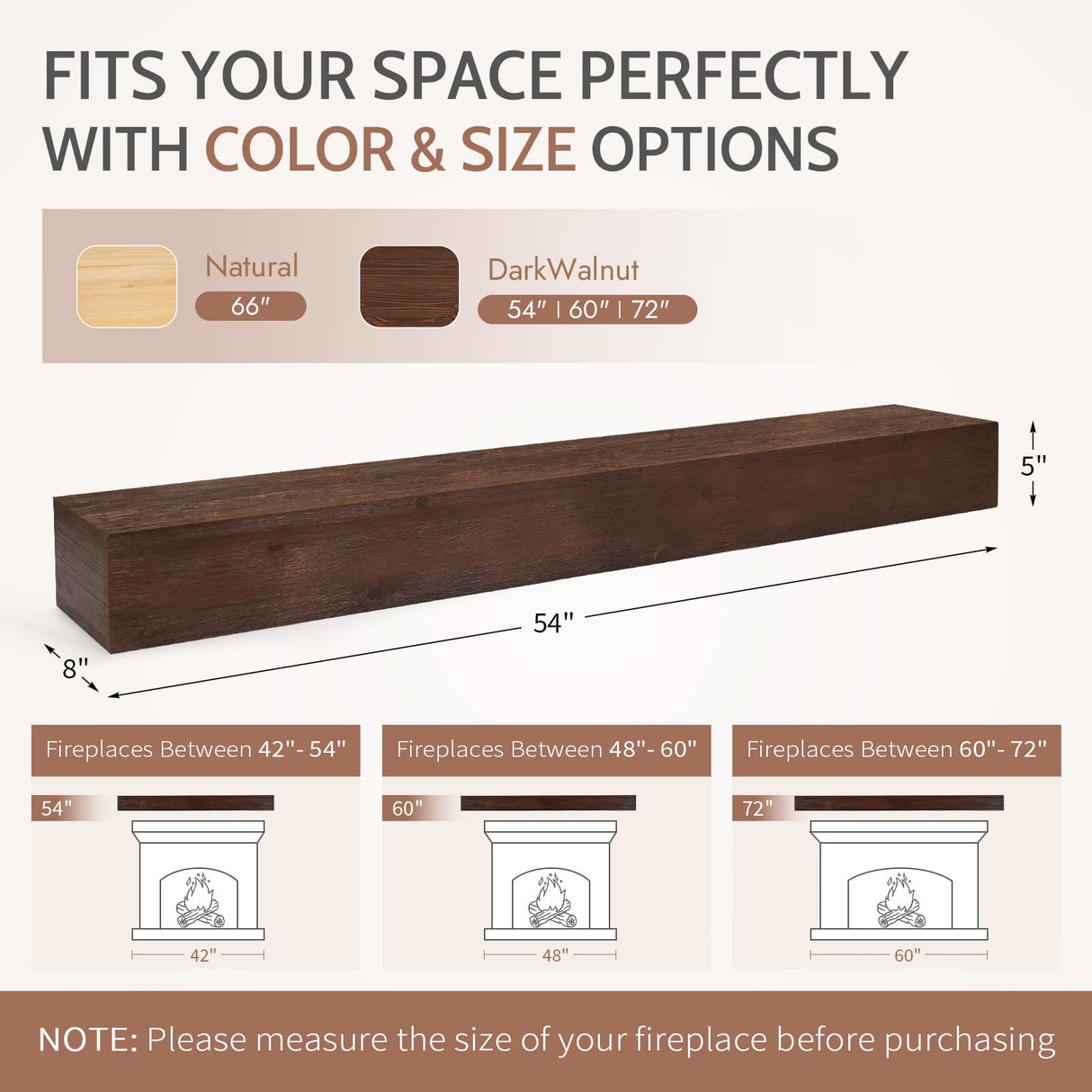 G GOOD GAIN Fireplace Mantel 54 inch - Handcrafted Rustic Solid Wood Mantel l Floating Mantle Shelves Decor for Wall, Bedroom, TV, Books, Livingroom.DarkWalnut G GOOD GAIN