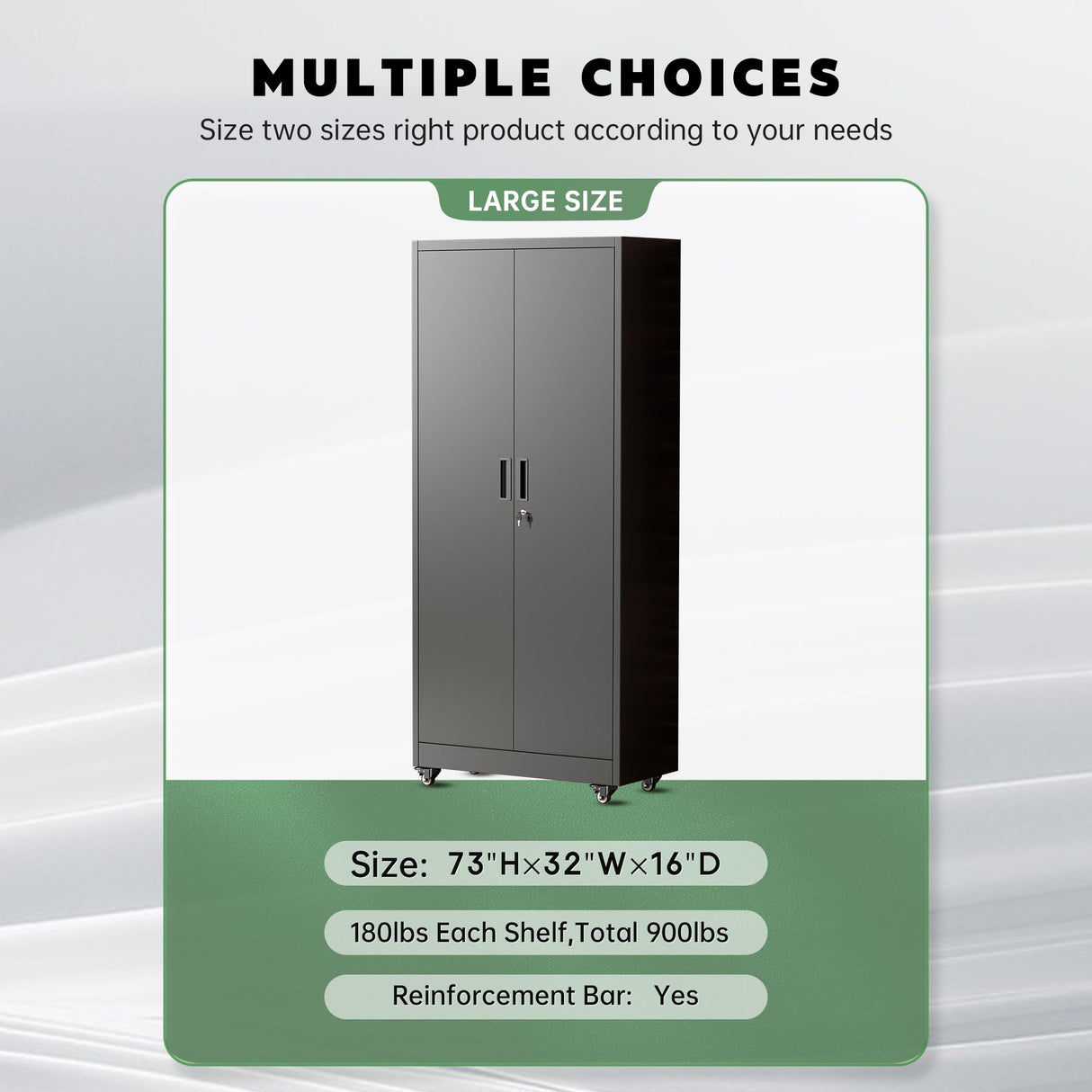 Greenvelly Metal Garage Storage Cabinet with Wheels, 73" Black Lockable Rolling Storage Cabinet with Doors and 4 Adjustable Shelves, Large Lockable Steel Cabinets for Garage, Office, Home, School Greenvelly