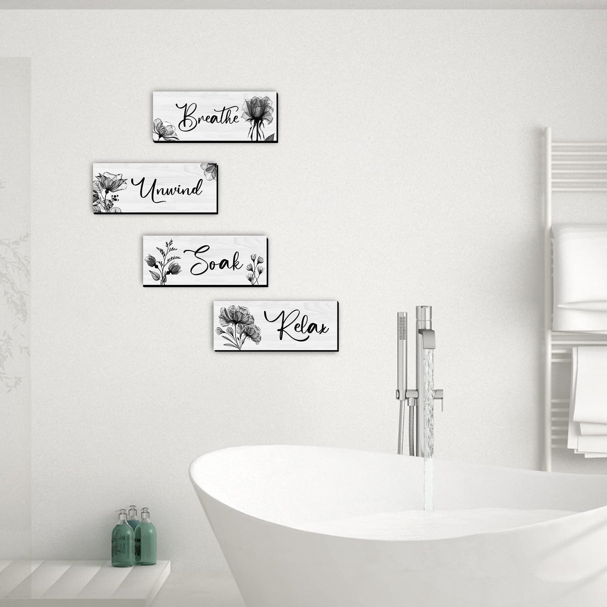 4 Pieces Bathroom Wall Art Rustic Farmhouse Decor Sign Relax Soak Unwind Breathe Wood Hanging Sign for Home Spa Bathroom Laundry Decor Utuichuo