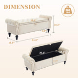 Howjoe 51" Bedroom Storage Bench, End of Bed Bench with Storage, Chenille Upholstered Benches, Ottoman with Storage, Window Benches with Rolled Arm and Nailhead Trim for Living Room, Entryway, Beige Howjoe