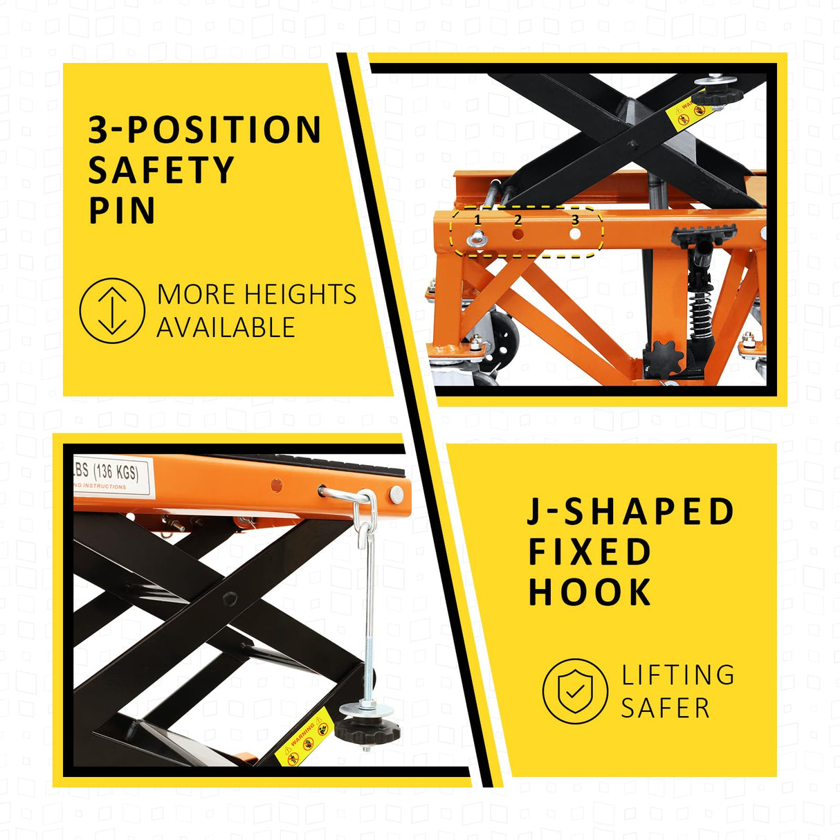 PENSUN Hydraulic Motorcycle Lift Table, 350 LBS Heavy Duty Ultra-Stable Motorcycle Scissor Jack Stand Fit for Motorcycle Dirt Bike ATV Motorcycle Bike, with Deck, J-Hooks, 4 Wheels PENSUN